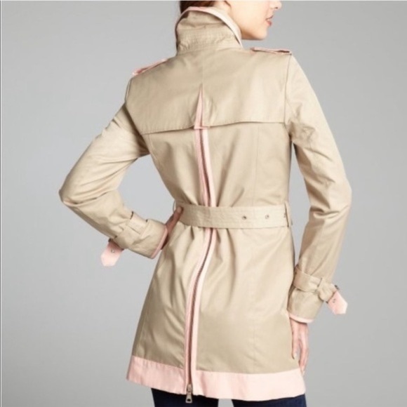 Sam Edelman Gigi tan trench coat with pink trim SZ MED - Picture 5 of 8